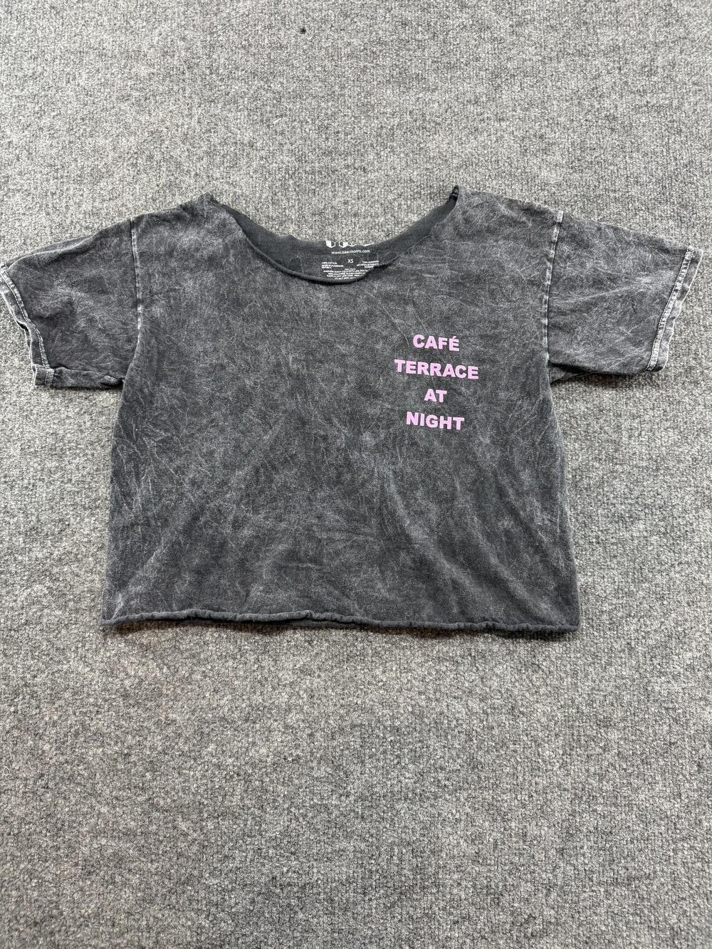 Isaac Morris Shirt Womens XS Gray Vincent Van Gogh Cafe Terrace Graphic Crop Tee
